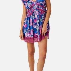 Free People Ultra Violet Combo Spring Fling Mini Dress